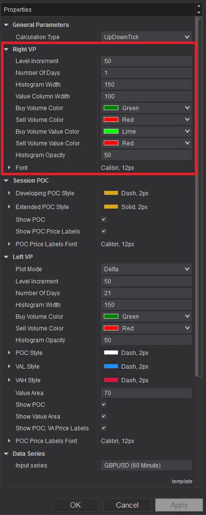  customize settings and plots for Right Margin Volume profile - Price Level Volume Insights